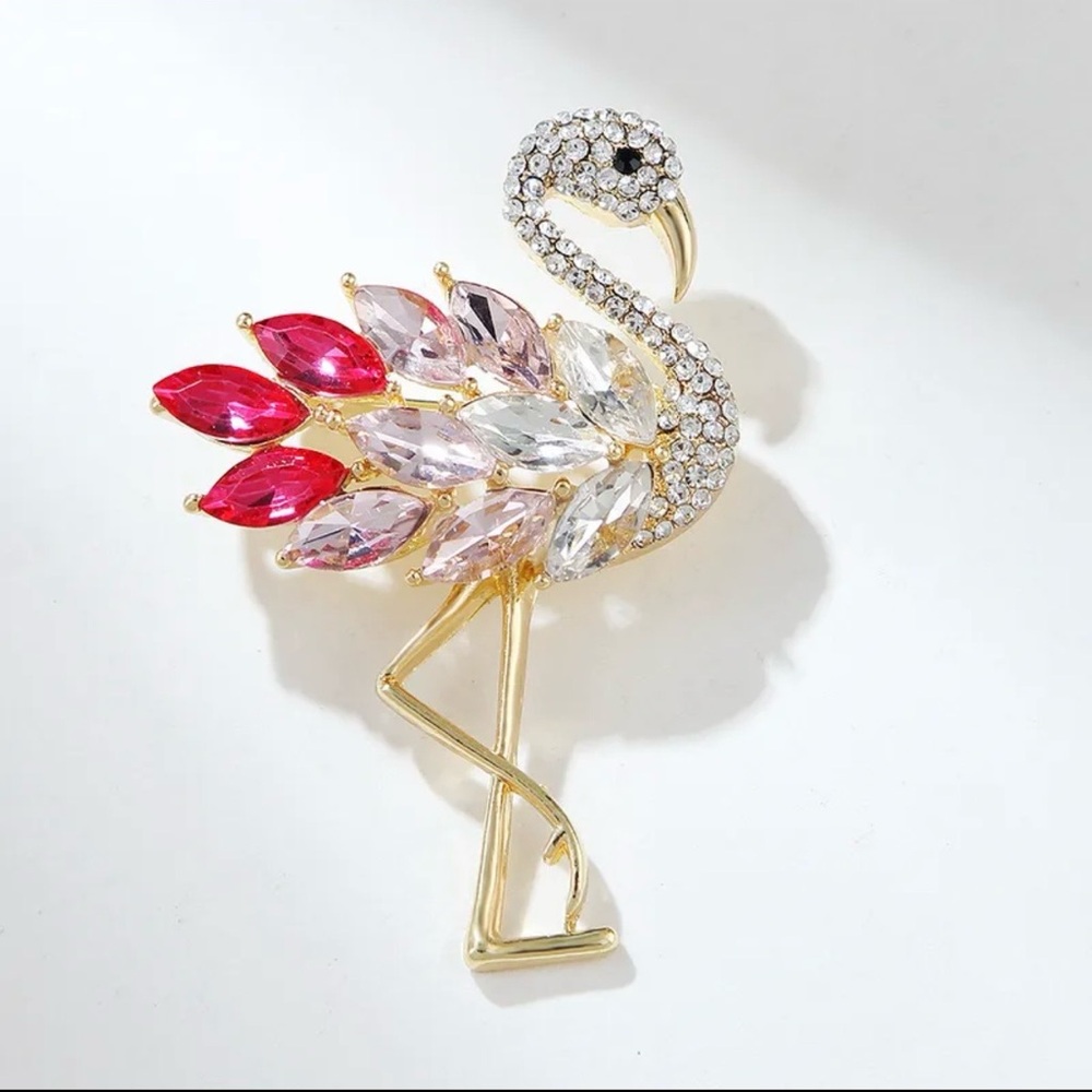 Rhinestone Flamingo Brooch